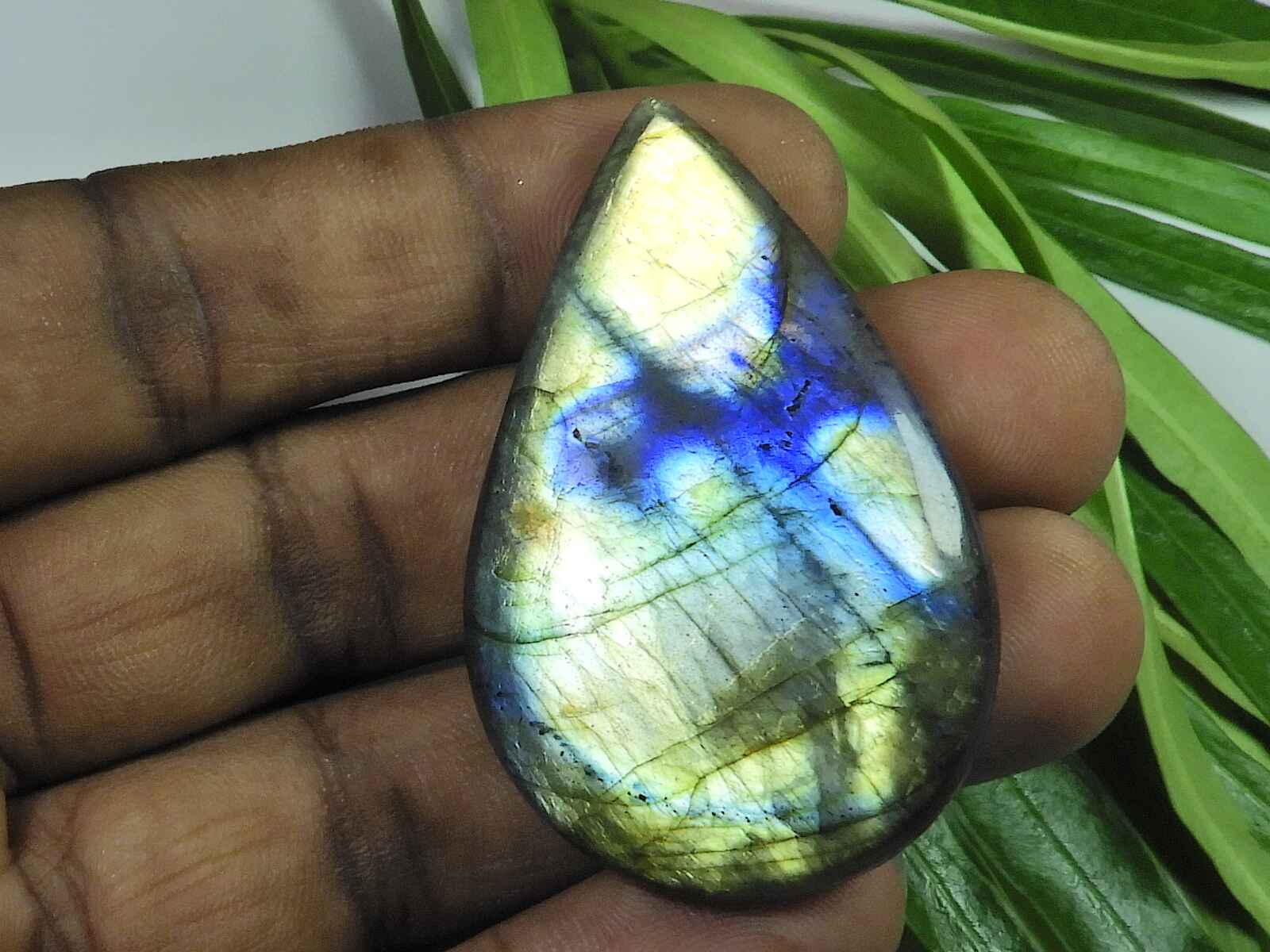 

31X51X5MM Multi Fire Labradorite Pear Cabochon Loose Natural Gemstone 97Cts. SK-4014