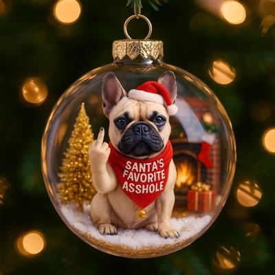 Yousheng Lustiger Hund Weihnachtsbaumschmuck 2D Mittelfinger Hund Runde Ornamente zum Aufhängen am Weihnachtsbaum Scherzgeschenke für Hundeliebhaber
