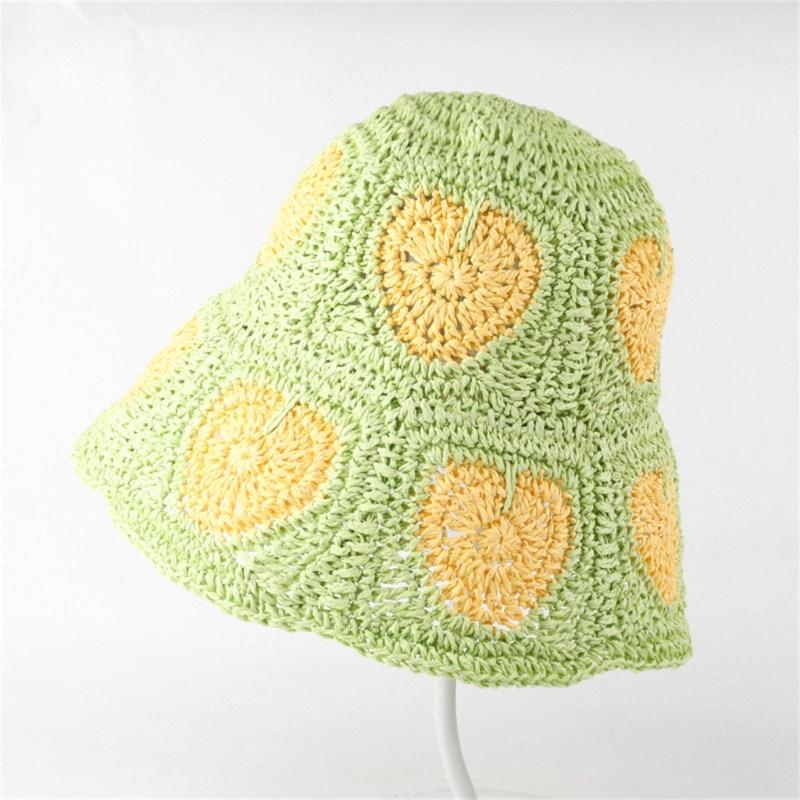 Handmade Bucket Hat Elegant Colorful Decorated Cloches Style for Women Party Heart Hat Cloche Lady Knitted Bucket Hat