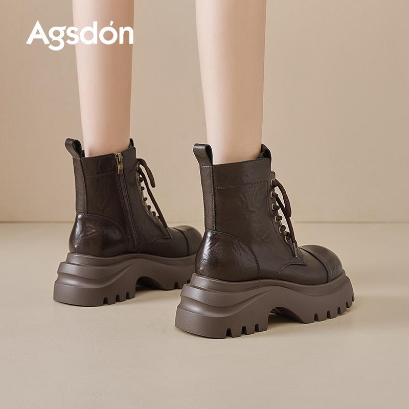 Augusden Women's 2025 Autumn Brown Chunky Heel Platform Ankle Boots - English Style Motorcycle Design