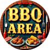 Vintage BBQ Area Round Metal Tin Sign Grilled Steak Vegetables Flame Pattern Retro Wall Decor for Backyard Patio Bar