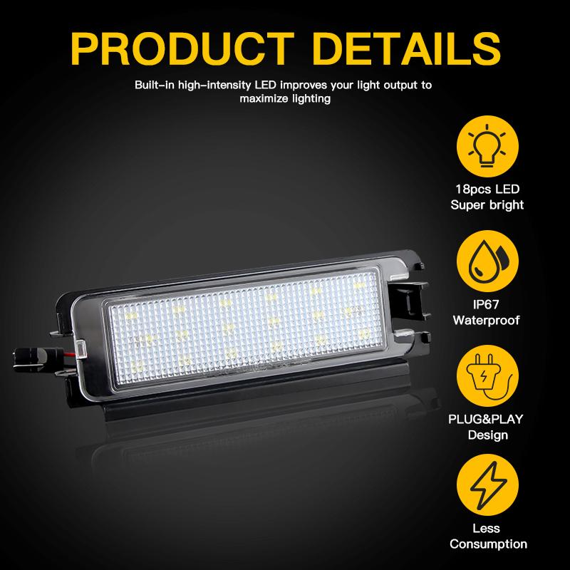 1PC Canbus White 18SMD Auto Rear Led License Plate Lights Lamp Fits For Renault Dacia Sandero II After 2012 No Error