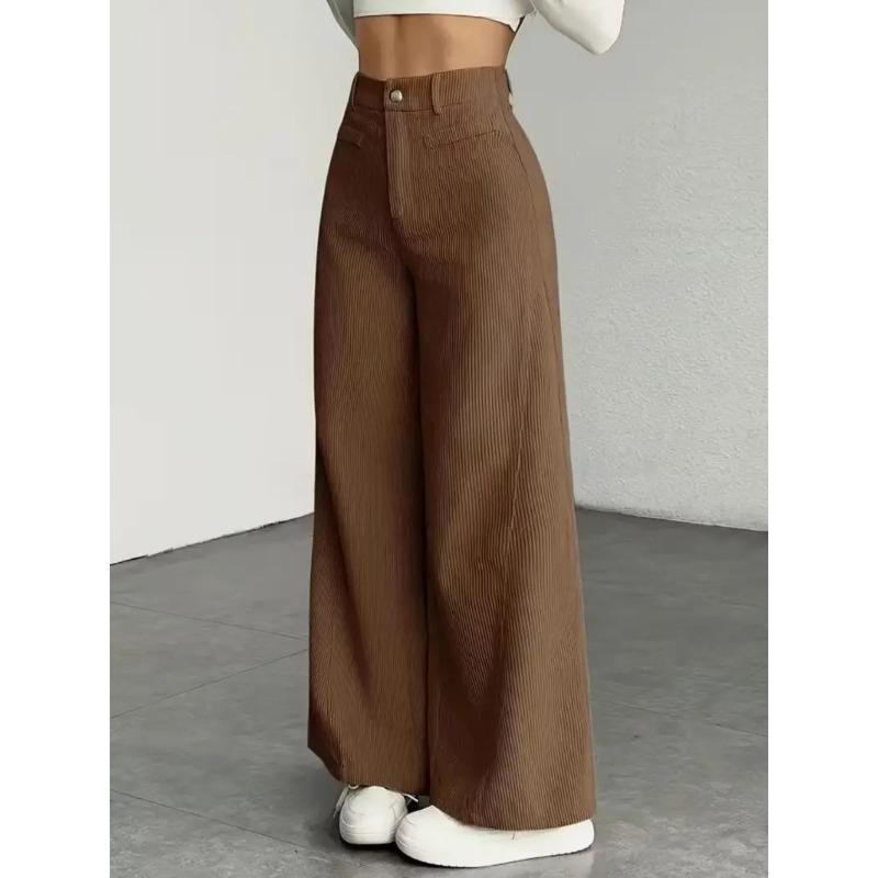 Europejskie Amerykańskie Jesień Zima Sztruksowe Codzienne Damskie Wysokiej Talii Luźne Modelujące Sylwetkę Szerokie Nogawki Spodnie