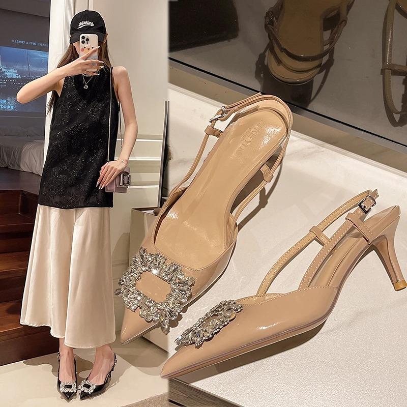 Fashion Summer New Fashion Women High Heel Sandals Pointed Toe Rhinestone Decorated Pointed Toe Sandals Women Elegant Ladies Shoes