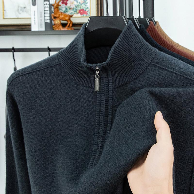 Мужской свитер 510 г, полушерстяной, толстый, 100% шерсть, с молнией до середины и воротником-стойкой, для осени 2025 165