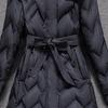 Sibaoshe Women's Hooded Waist-Cinching Mid-Length Down Coat