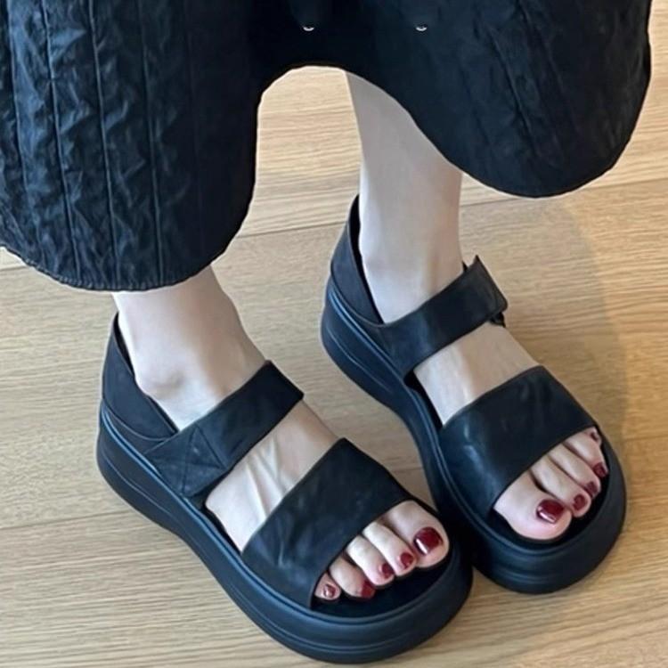 Soft leather version~ retro thick-soled versatile casual women's outer wear simple retro style comfortable fashion summer bag heel sandals