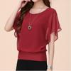 Summer new fashion women's short-sleeved T-shirt, large-size women's thin bat-sleeved chiffon shirt loose top