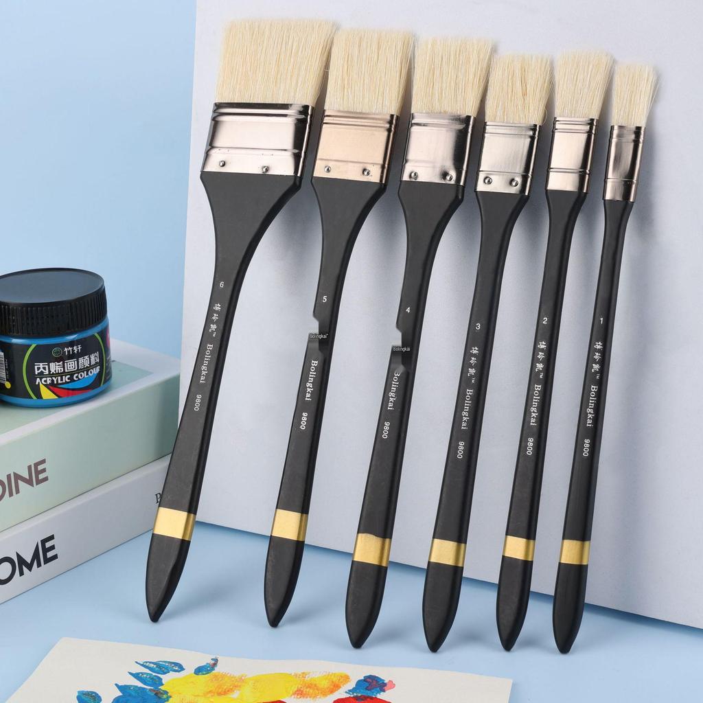 Flat-headed Hog Bristle Paintbrush for Oil, Gouache, and Watercolor