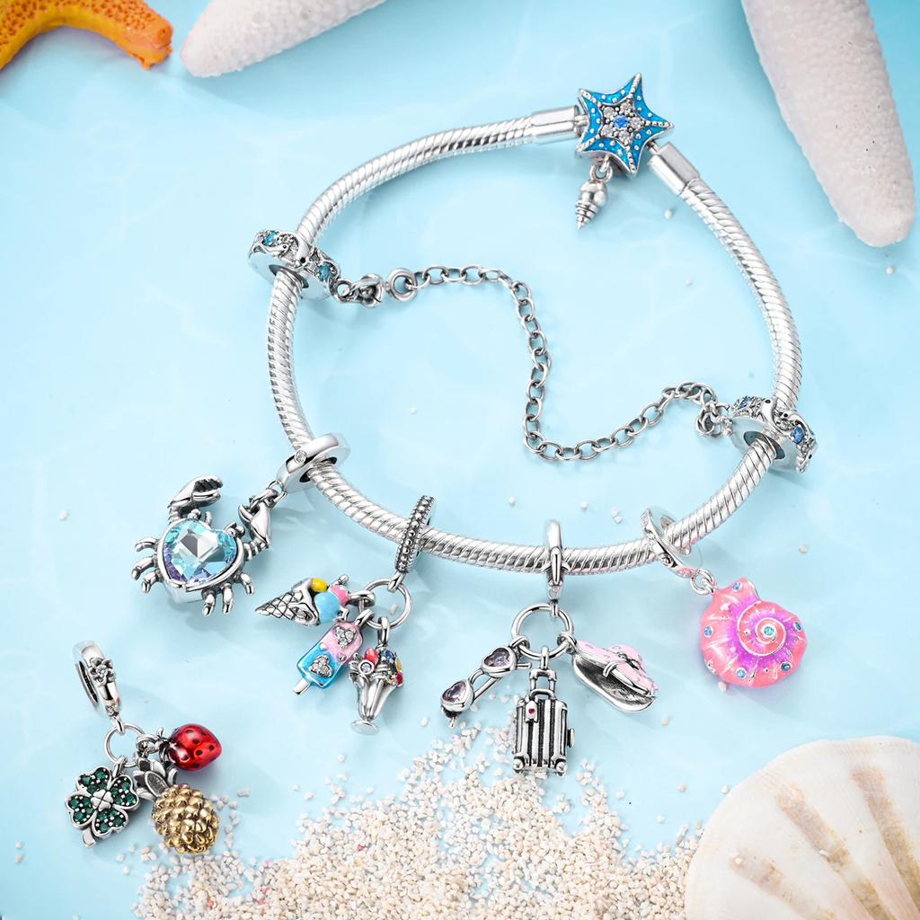 Original Copper Charm Summer Ocean Crab Sea Turtle Octopus Bead Fit Bracelet Pendant Diy Woman Beads For Jewelry Making