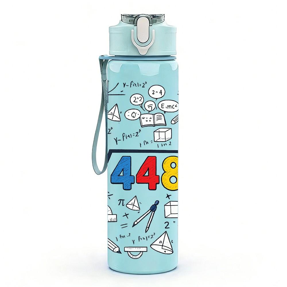 1PC Number 4489 Text Slogan Print 750ml Color Plastic Sports Water Bottle Leakproof Flip Straw Lid Suitable for Sports Office Home Use