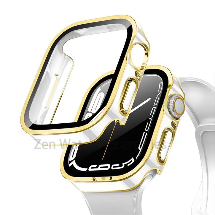 Waterproof Watch Case Glass Screen for Apple Watch Cover 40mm 44mm 41mm 45mm Frame Straight Edge Bumper IWatch Series 9 8 7 6 SE