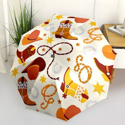 1pc Western Cowboy Theme Pattern Umbrella with Plastic Handle, Suitable for All Seasons Outdoor PT387