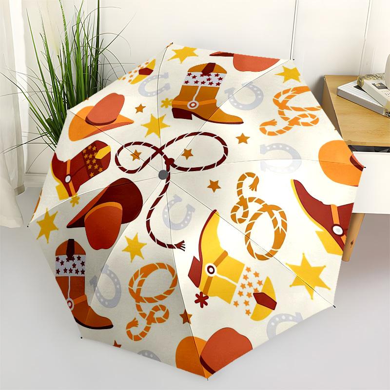 1pc Western Cowboy Theme Pattern Umbrella with Plastic Handle, Suitable for All Seasons Outdoor PT387