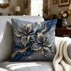 Luxury Blue Gold Lily Floral Print Throw Pillow Cover, Marble Fluid Art Style Decorative Cushion For Living Room Bedroom Sofa