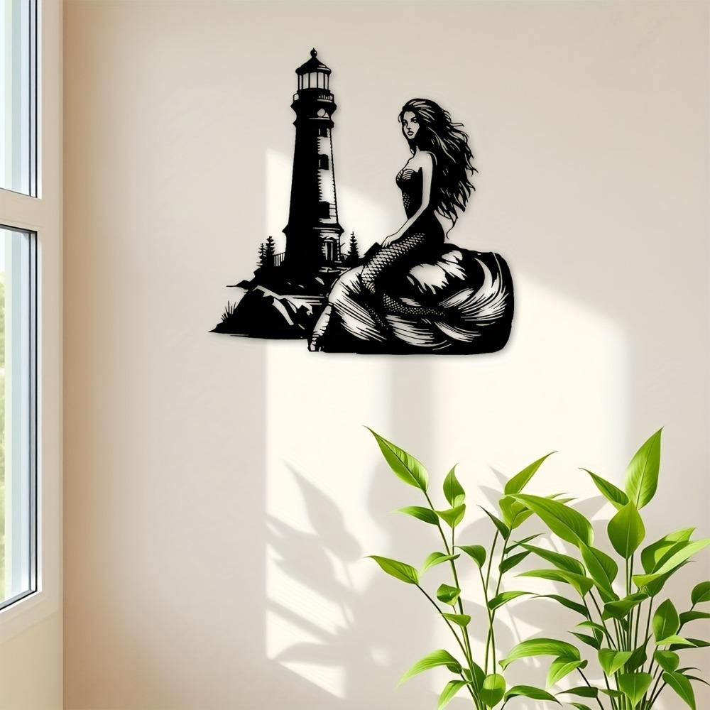 15.7 Inch Lighthouse Seal Female Keeper Metal Wall Art Nautical Line Decor Easy To Hang Beach House Ocean Themed Room