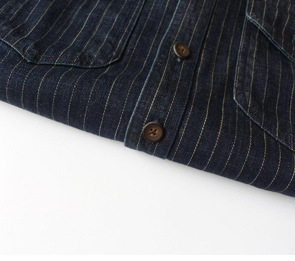 Men's Casual Retro Striped Denim Shirt Jacket - Long-Sleeved, Loose Fit for Spring and Autumn