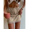Summer New Lace Trim Tie-Back Satin Skirt Drawstring Mini Skirts For Woman Casual Women Clothing