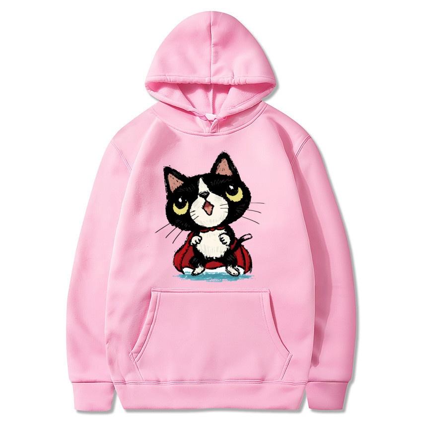 Autumn and winter cat cartoon printed hoodie classic style college style men's and women's pullovers daily fashion warm hoodie