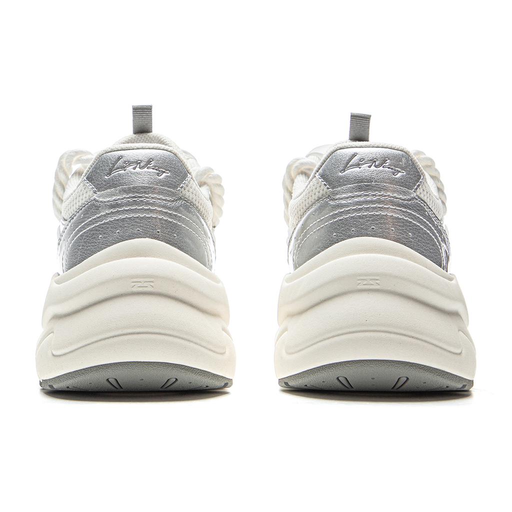 Li Ning Cushioning Slip Resistant Abrasion Resistant Support Rebound Low Top Casual Shoes Women's Silver White AGCV134-4