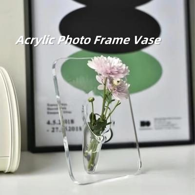 Acrylic Photo Frame Vase Transparent Modern Art Style Flower Vase Plant Holder for Wedding Gift Office Home Desktop Ornament