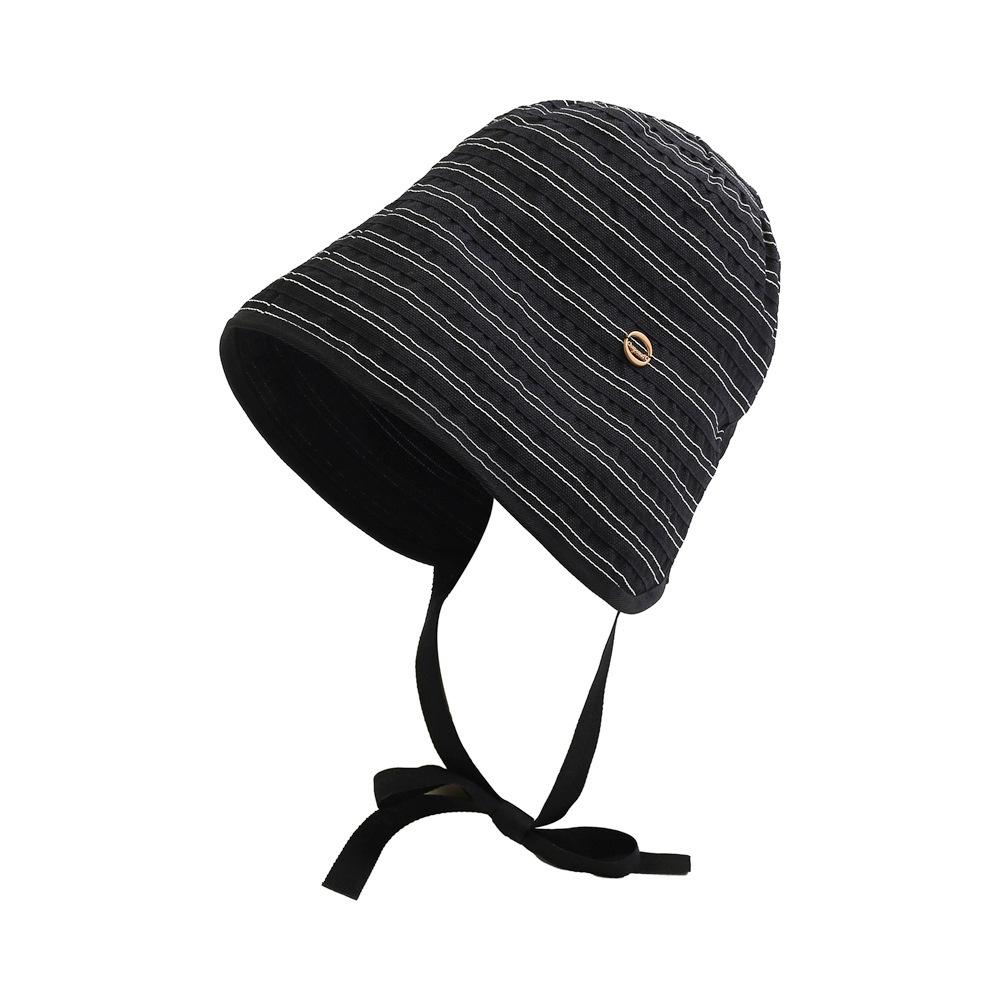 Spring and summer striped bucket hat women's foldable new long sunscreen hat fashion basin hat big head circumference sun hat