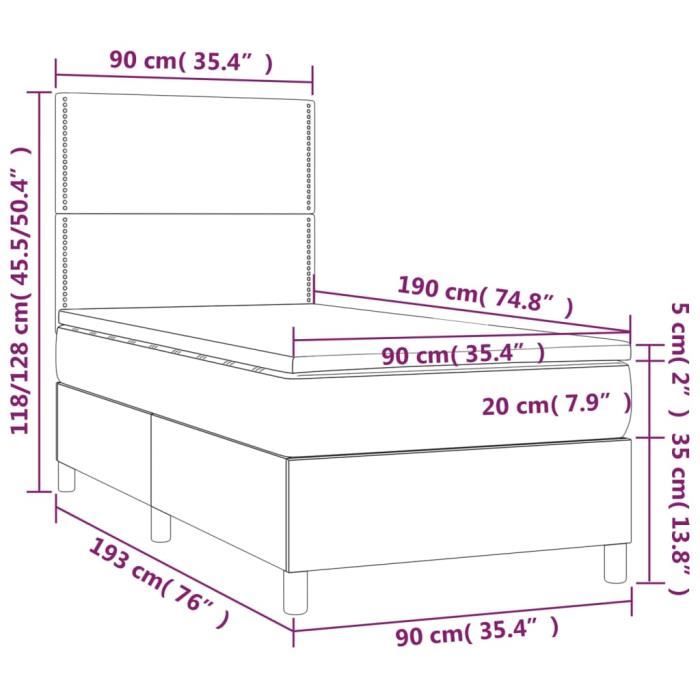 3141657 vidaXL Lit à sommier tapissier et matelas Gris clair 90x190 cm Tissu
