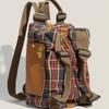 Retro bordeauxrotes Karomuster Handtasche Damen Schulstil Große Kapazität Schulter Rucksack Umwandelbare Tasche Damenmode Mochilas Mujer