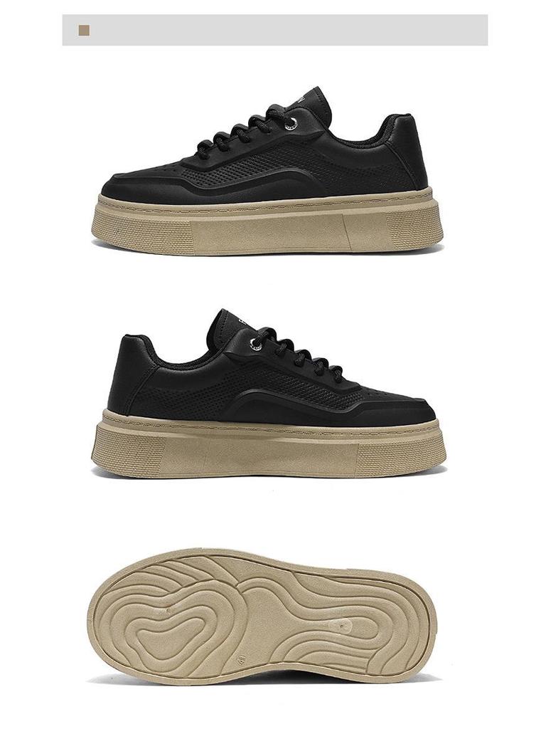 Men's Trendy Breathable White Leather Sneakers: Versatile, Thick-Soled Casual Shoes