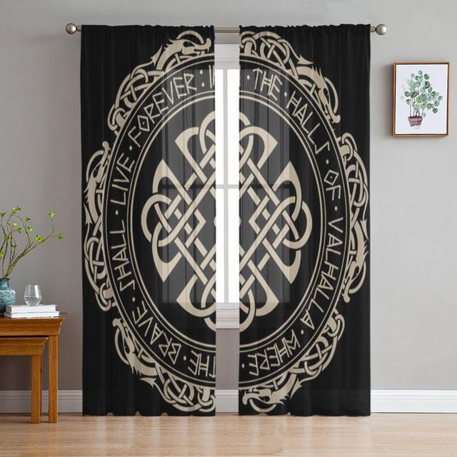 

Medieval Weapon Voile Curtains Helmet Sword Axe Design Sheer Drapes For Living Room Bedroom Kitchen Window Treatment 135W x 114H(cm)