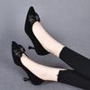 Pointed high heels spring new bow light mouth one pedal sheepskin fashion shoes black single shoes