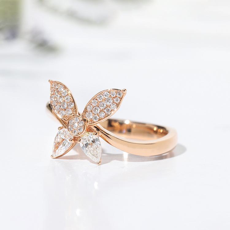 Women's S925 Sterling Silver Butterfly & Pear-Shaped Diamond Ring