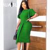 IHUASU Vestido de Verão Feminino de Cintura Alta com Gola O, Cor Sólida, Temperamento, para o Trabalho/Escritório, com Mangas de Lótus