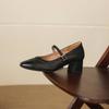 Krazing Pot Sheepskin Round Toe Thick Heels Summer Shoes Solid Big Size 42 Hollow Decoration Women Shallow Pumps