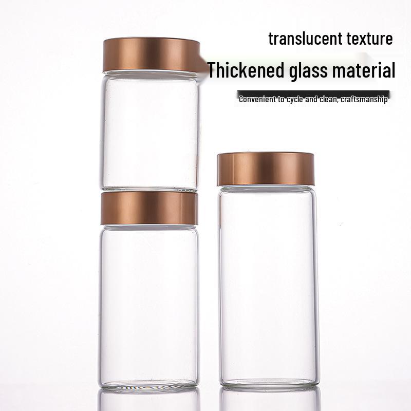 Rose Gold Portable Tea Dispenser - Large Caliber Glass Bottle with Aluminum Cap (65mm), Recyclable and Durable.