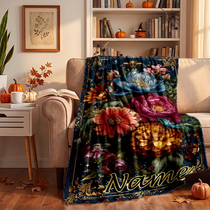 Retro floral Custom Flannel Blankets Soft Warm Cozy Throws for Home Decor Holiday Gifts