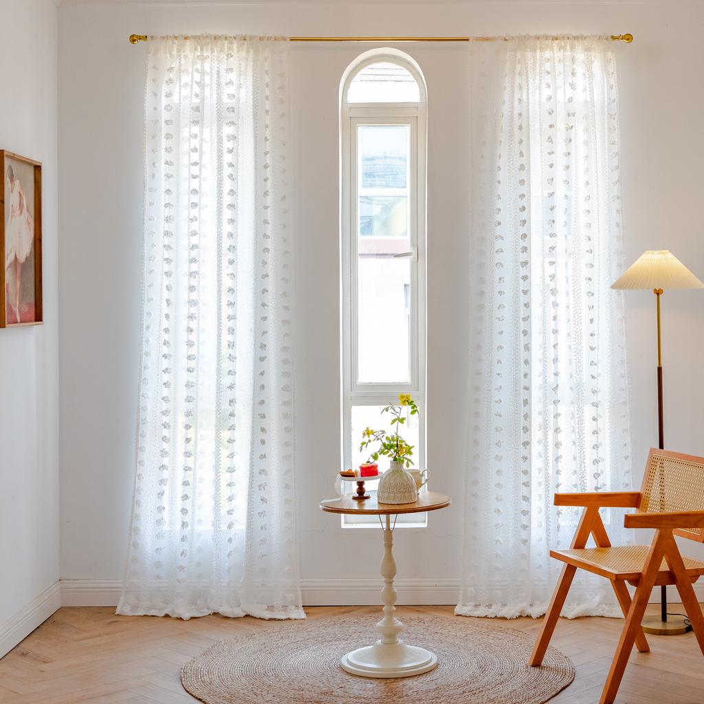 Americký venkovský retro závěs hotový balkon průhledný ložnice jídelna kuchyň dutý elegantní střapatý arkýřový závěs