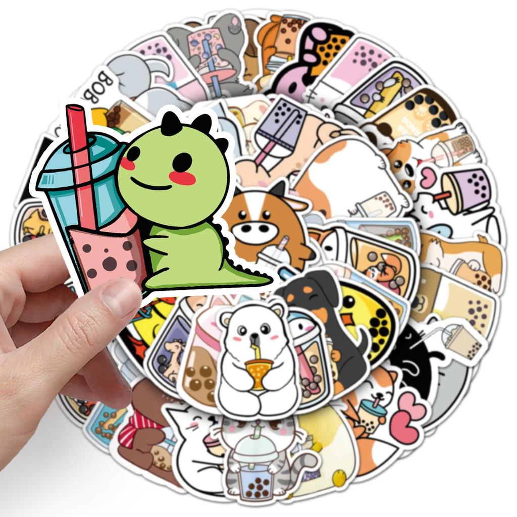 50 Cute Cartoon Animal Food Stickers for Diary, Laptop, Luggage - Waterproof