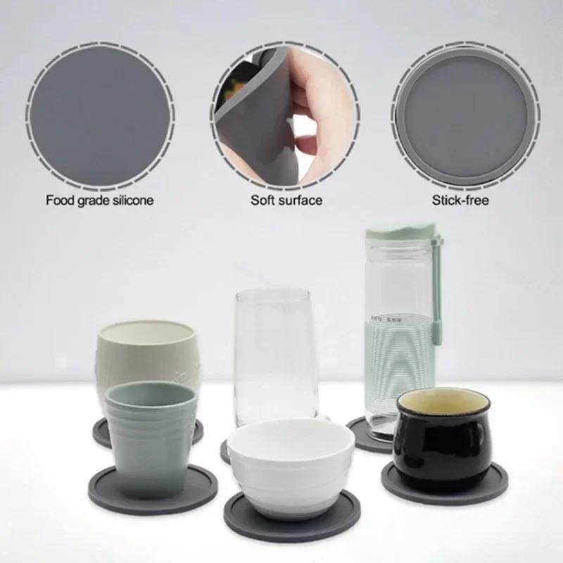 6 Pads 1 Plastic Holder Non-slip Silicone Drinking Coaster Set Holder Cup Coaster Mat Set Round Mat Home Office Table Decor