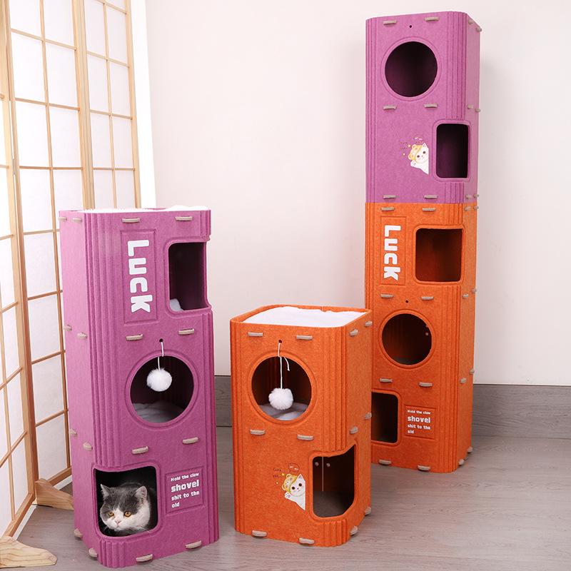 Light luxury multi-layer pet four-season drilling hole integrated cat tree hole winter double-layer scratching board closed universal cat house