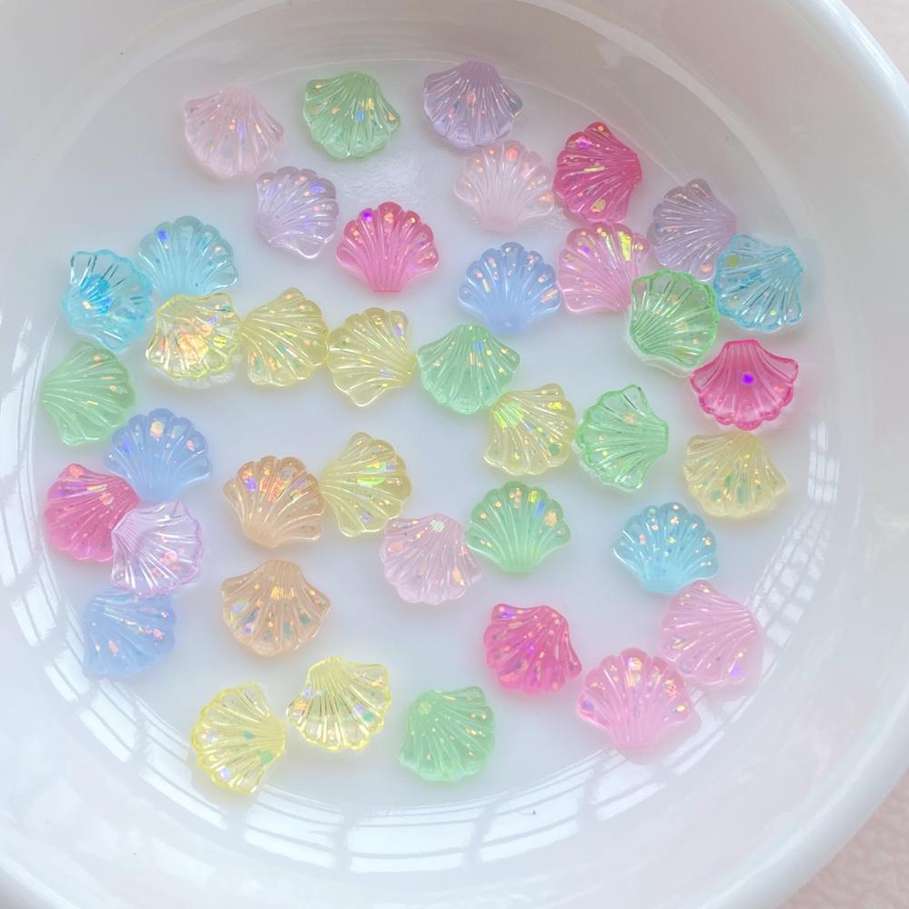 100Pcs New Cute Resin Small Shining Seashells Flat Back Ornament Jewelry Making Manicure Hairwear Accessories