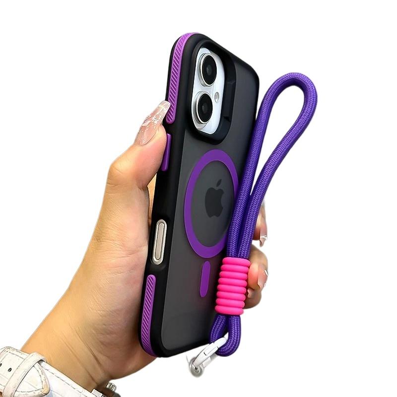 

Роскошный матовый полупрозрачный чехол Magsafe со шнурком для iPhone 16 12 13 14 11 15 Pro Max Plus Магнитная беспроводная зарядка Крышка For iPhone 13