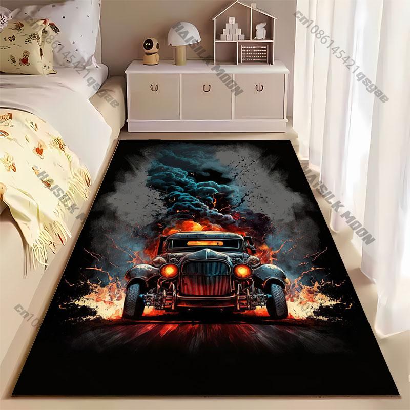 Fiery chaos vintage car explosion carpet Yoga living room room decor children's crawling mat doormat area rug games mat