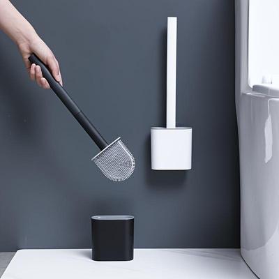 Silicone Toilet Brush Set with Removable Long Handle - Wall Mounted Household Cleaning Tool, Plastic, Reusable