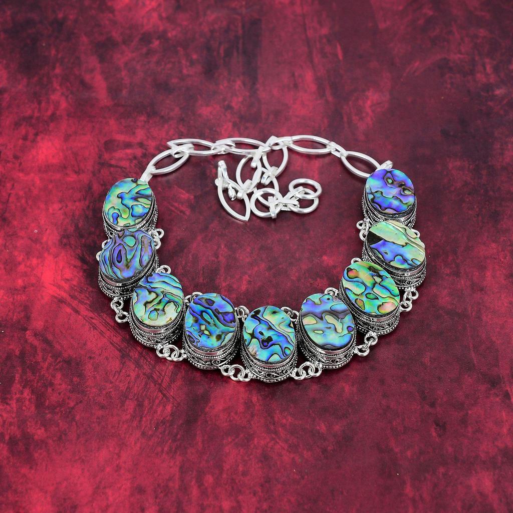 Halsband med abaloneskal 925 äkta sterlingsilver justerbar kedja halsband gåva till kvinnor, handgjort ädelstenssmycke halsband