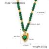 Wind Green Stone Splicing Beaded Titanium Steel Necklace Niche Design Simple Temperament Special-Shaped Love Pendant