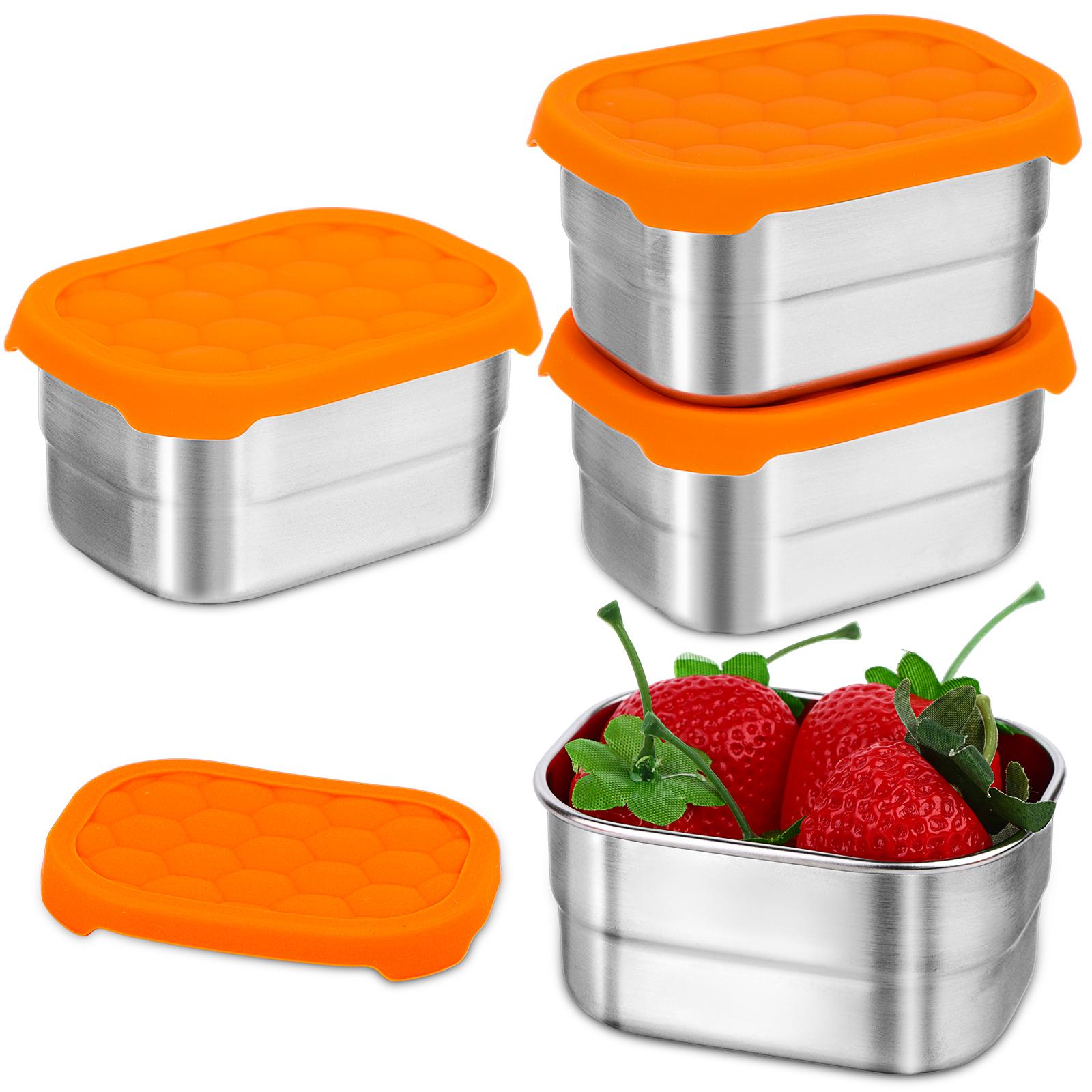 

Obangong 4 Set 8Oz Stainless Steel Snack Containers For Kids Rectangle Food Storage Container With Silicone Lids Easy Open Leakp