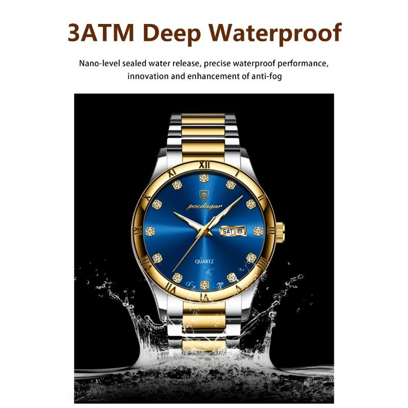 POEDAGAR Top Luxury Watch for Man Date Week Waterproof Luminous Wristwatch Quartz Stainless Steel Men's Watches Sports