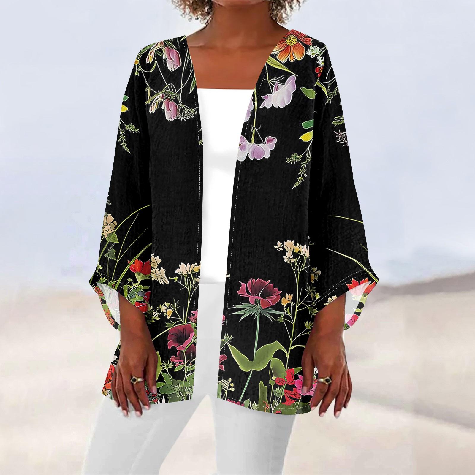 

Женская повседневная модная легкая куртка средней длины с принтом Caot в стиле ретро, ​​кардиган L чёрный