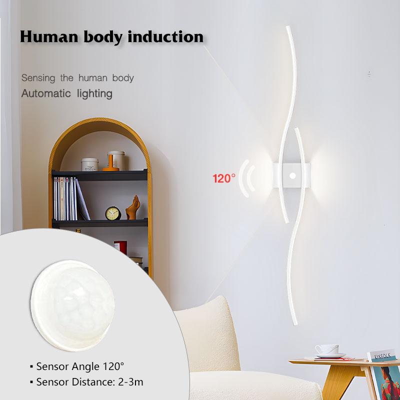 Human body Sensor LED Wall Light For Living Room Bedside TV Background Up&Down Black Gold White Wall Lamp Indoor Wall Lighting